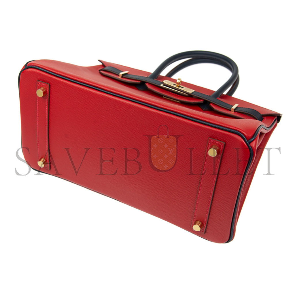 HERMES BIRKIN 30 EPSOM FLAG RED WITH BLACK AND GOLD BUCKLE BK30Q576EPCZ (30*23*15cm)